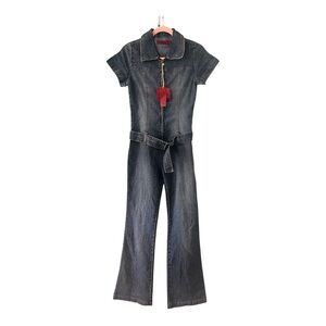 Solid Denim Belted Jumpsuit Y2K Medium